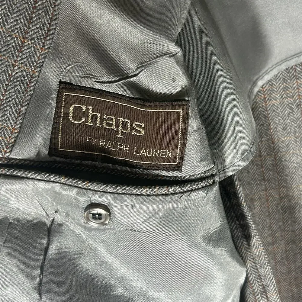 Chaps Ralph Lauren Gray Herringbone Windowpane Wool‎ Blazer Sport Coat Men